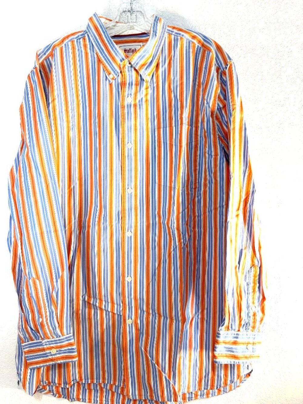 Stafford PREP Mens Shirt Button Down Blue/Orange/White Striped Size XXL
